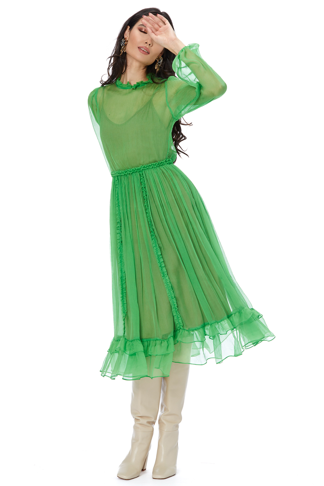 Rochie eleganta midi din matase verde Mattine